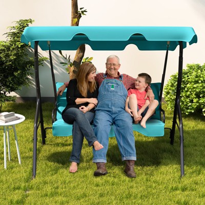 Turquoise 3-Person Steel Outdoor Patio Swing with Canopy