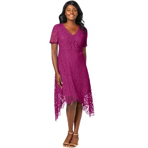 Jessica London Women's Plus Size Lace Handkerchief Dress - 1 of 4