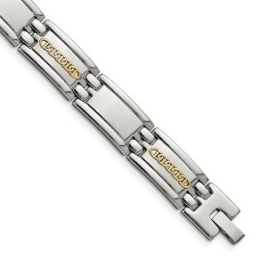 Black Bow Jewelry 12mm Stainless Steel & 14K Yellow Gold Accent Link Bracelet, 8.75 Inch - 1 of 4
