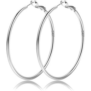 2mm Sterling Silver Big Hoop Earrings For Women - Large Hypoallergenic Circle Endless Thin Oversize Silver Hoops - 1 of 4