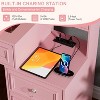 PAKASEPT Vanity Desk with Sliding Mirror and Lights, European Style with Glass Top, 5 Drawers, 2 Hidden Shelves, Charging Station & Stool Set, Pink - 2 of 4
