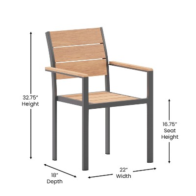 Gray Metal Patio Dining Chair with Natural Faux Teak Slats