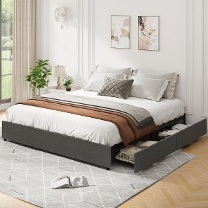 Upholstered Platform Bed Frame with 4 Storage Drawers, Platform Bed Frame with Mattress Foundation Strong Wooden,No Box Spring Needed - 1 of 4