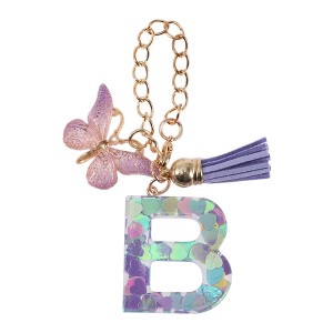 Unique Bargains Heart Sequin Letter B Butterfly Tassel Water Cup Pendant Purple 1 Pc - 1 of 4