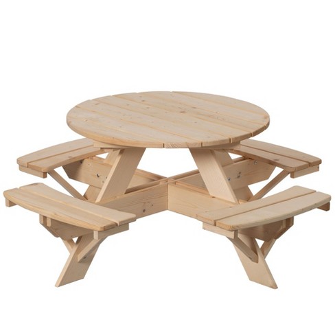 round wooden picnic tables