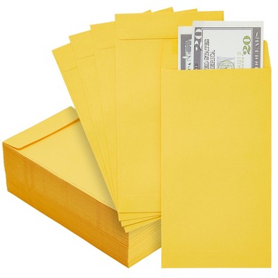 Paper Junkie 100 Pack Money Envelopes for Cash, Payroll, Money Saving, Coins, Currency, 100GSM, Yellow, 3.5 x 6.5 In