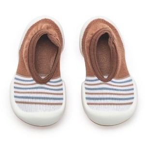 Komuello Toddler Boy Girl First Walk Sock Shoes Flat Style - Brown Stripe - 1 of 4