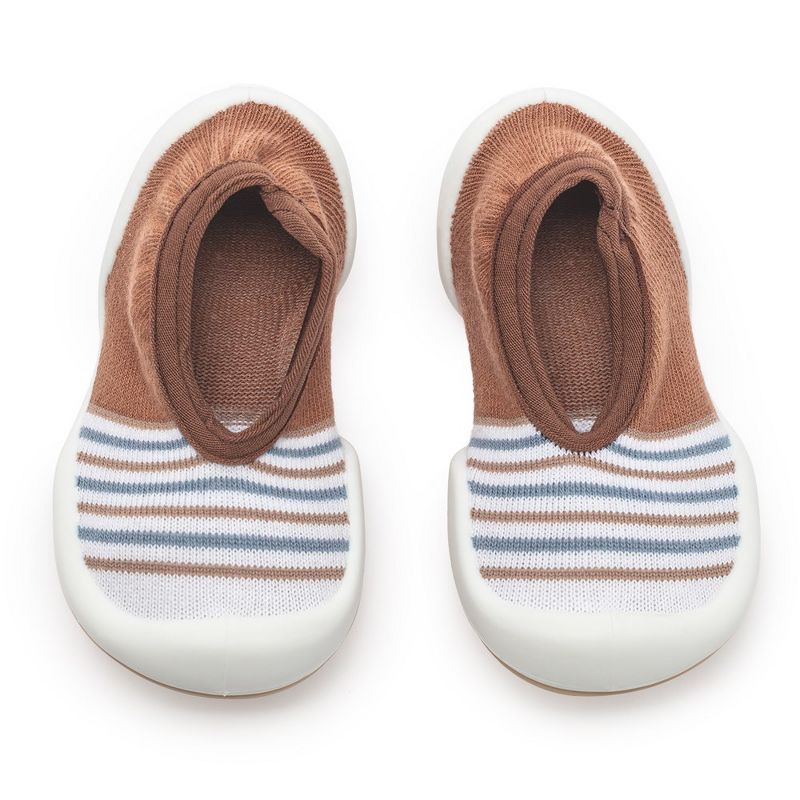 Komuello Toddler Boy Girl First Walk Sock Shoes Flat Style - Brown Stripe, 1 of 12