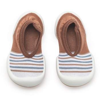 Komuello Toddler Boy Girl First Walk Sock Shoes Flat Style - Brown Stripe