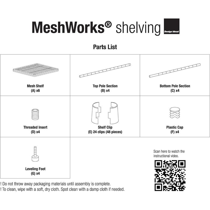 Design Ideas MeshWorks 6 Tier Narrow Metal Storage Shelving Tower for Kitchen, Bathroom, or Garage Organization, 17.7” x 17.7” x 70.9”, Sky Blue, 5 of 7