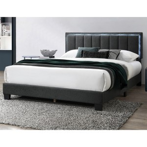 CAVINAS Queen Size Wooden Platform Bed Frame with Channel Tufting Headboard & LED Lights,No Box Spring Needed - 1 of 4