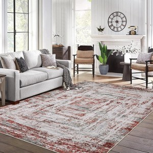 Acekool 5x7 Washable Rug - Low Pile Non-Slip Indoor Carpet, Soft Vintage Design for Living Room, Dining Area, Entryway, Grey & Cream - 1 of 4