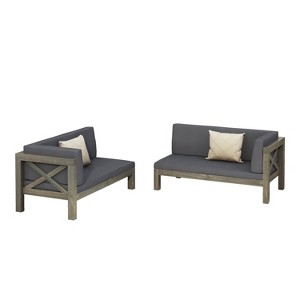 Christopher Knight Home 2pc Brava Outdoor X-Back Acacia Wood Sofa Set with Cushion Gray - 1 of 4