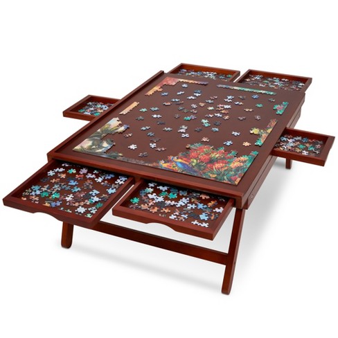 Jumbl 1000 Piece Puzzle Board Rack w/Mat, 23 x 31 Wooden Jigsaw Puzzle Table, Brown