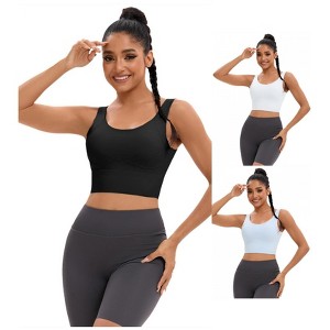 INSPIRE CHIC 3 Pcs Women's Full Coverage Deep V-Back Workout Fixed Cup Comfort Sports Bras - 1 of 4