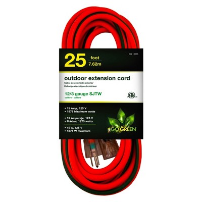 GoGreen Power (GG-14025) 12/3 SJTW Outdoor Extension Cord, Lighted End, 25 ft