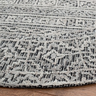 Handmade Black and Gray Wool Round Tufted Area Rug