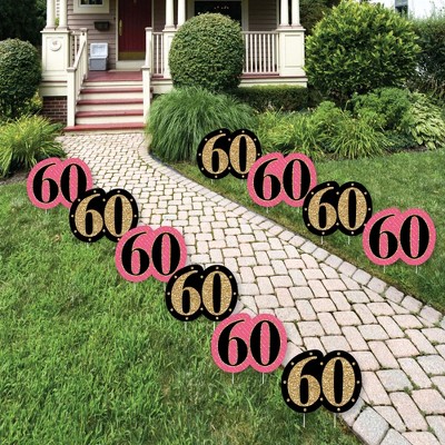 Big Dot of Happiness Chic 60th Birthday - Pink, Black and Gold Lawn Decorations - Outdoor Birthday Party Yard Decorations - 10 Piece