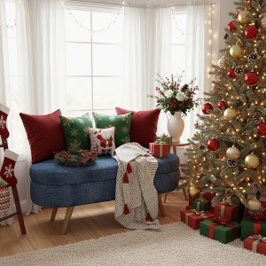 Homy Casa Oval Upholstered Storage Bench with Lift-Top Lid, Blue Fabric Ottoman with Wood Legs - 1 of 4