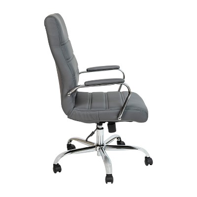 Gray LeatherSoft High-Back Executive Swivel Chair with Chrome Frame