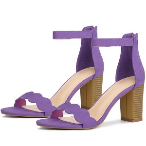 Perphy Women's Scalloped Chunky Heels Ankle Strap Sandals - 1 of 4