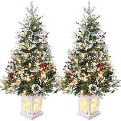 Pre-Lit Artificial Mini Christmas Tree,3FT Small Flocked Christmas Tree ,8 Lighting Modes,Timer Function,Tabletop Xmas Tree
