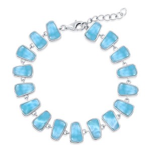 Caribbean Treasures Sterling Silver, Triangle Design Larimar Link Bracelet - Blue - 7+1 Inch - 1 of 2