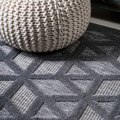 Dark Gray Geometric Rectangular Indoor/Outdoor Rug