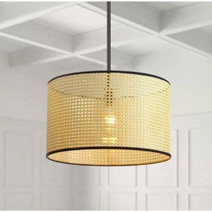 Dewdrop Light Brown Rattan Woven Farmhouse Cylinder Shape Pendant Light - 1 of 4