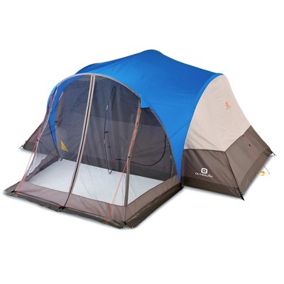 Outbound 8 Person 3 Season Lightweight Easy Up Dome Camping Tent with Room Divider, Heavy Duty 600 mm Coated Rainfly and Screened In Front Porch, Blue