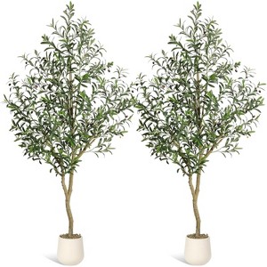 5 FT Olive Trees Artificial Indoor, Realistic Potted Silk Artificial Olive Tree, with Natural Wood Trunk and Lifelike Fruits, for Home, 1 Pack - 1 of 4