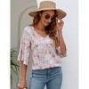 Clearlove Women's Blouse 3/4 Bell Sleeve Panel V Neck Floral Printed T- Shirts Loose Casual Tops - 4 of 4