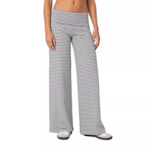 Clearlove Wide Leg Pants for Women Drawstring Elastic Waist Stripe Ribbed Sweatpants - 1 of 2