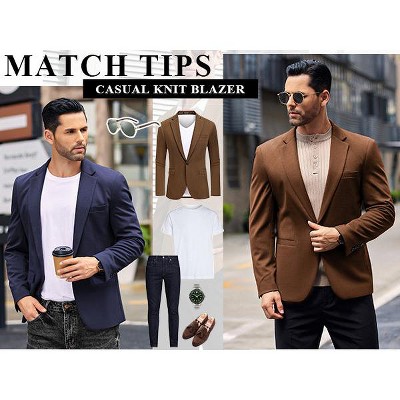 COOFANDY Mens Blazer Jacket One Button Casual Suit Jackets Stretch Knit Sport Coat Black L — фото 6