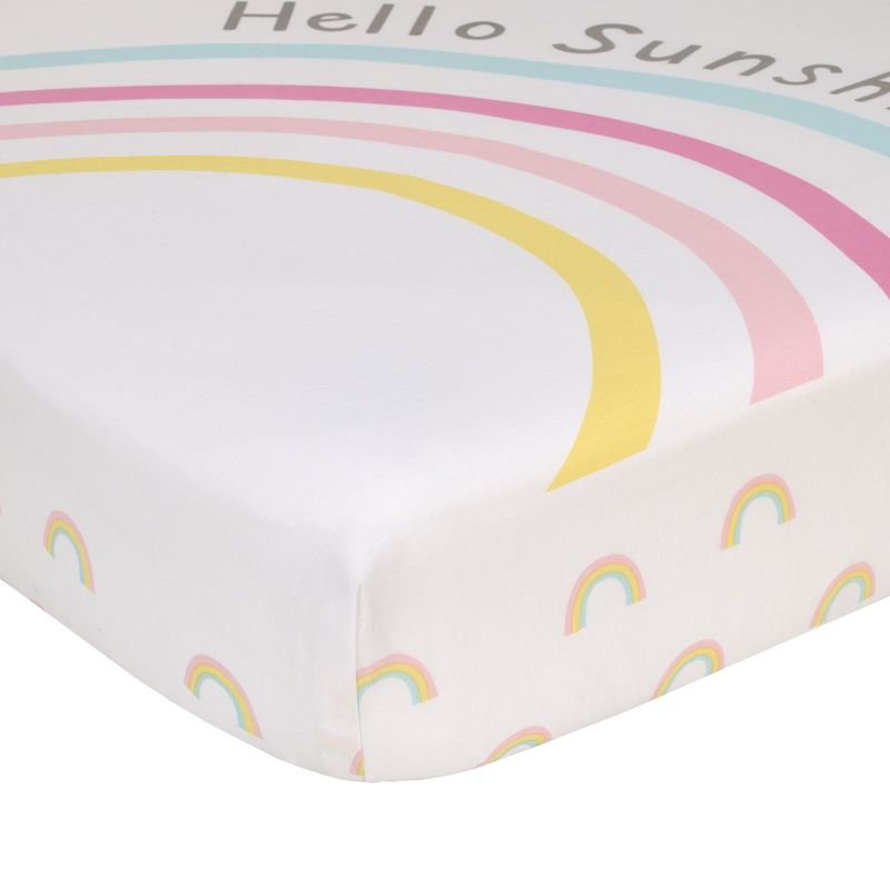 NoJo Happy Days Pink, Yellow, Blue and White, Rainbows and Hello Sunshine 100% Cotton Photo Op Nursery Fitted Crib Sheet, 2 of 7