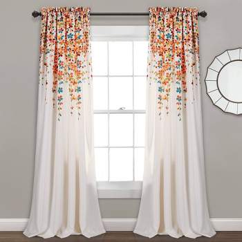 2pk 52"x108" Light Filtering Weeping Flower Curtain Panels Turquoise - Lush Décor