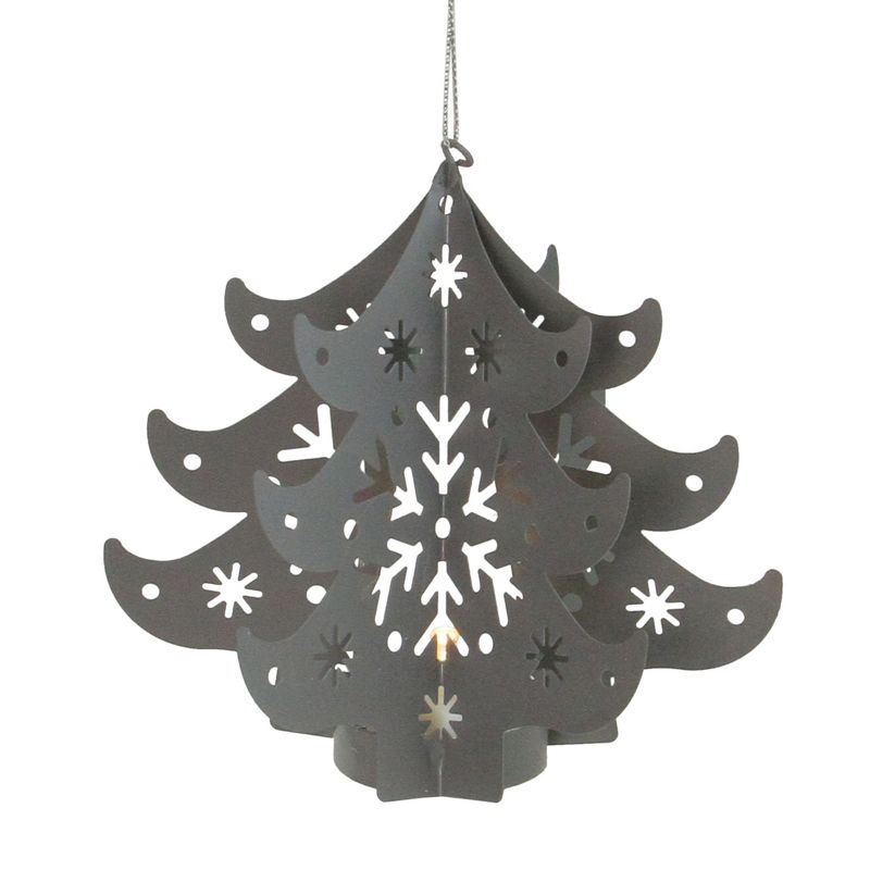Northlight 4.5" Prelit Gray Cut Out Tree Christmas Ornament, 1 of 3
