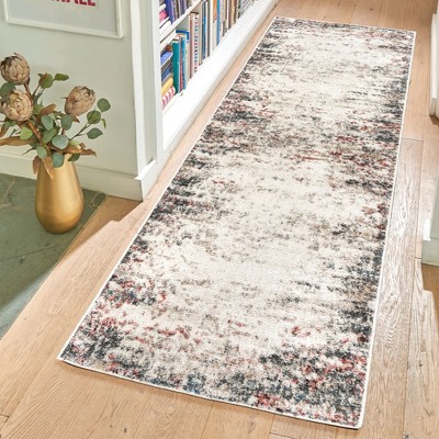 Ivory and Multi-Color Tufted Polypropylene Runner Rug