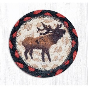 Earth Rugs Winter Elk Coaster – 5"x5" Braided Jute with Printed Woodland Wildlife Scene for Rustic Lodge & Cabin Decor - 1 of 3