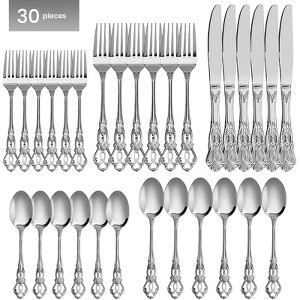 30-Piece Flatware Set for 6, Stainless Steel Retro Silverware with Vintage Baroque Design, Mirror Finish & Dishwasher Safe - 1 of 4