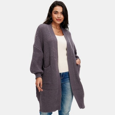 Knit & Lounge Women’s Longline Open Front Knit Cardigan Relaxed Fit Cozy Front Pockets Drop Shoulders Ribbed Cuffs