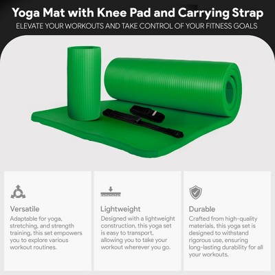 Green Extra Thick High Density Foam Yoga Mat with Knee Pad and Carrying Strap