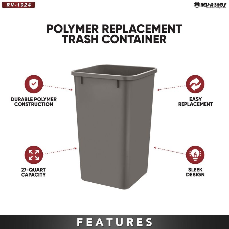 Rev-A-Shelf Polymer Replacement 27 Quart Trash Bin, 3 of 7