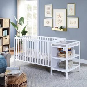 Belatt 3-in-1 Convertible Crib and Changing Table Combo, Solid Wood, White - 1 of 4