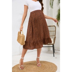 Coolmee Women Maternity Maxi Skirts Leopard Print Pleated Elastic High Waisted Casual Flowy Long Skirts - 1 of 4