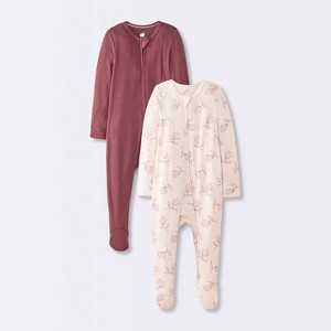 Baby Girls' 2pk Floral Soft Blend Sleep N' Play - Cloud Island™ Burgundy - 1 of 4