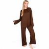 Anna-Kaci Lounge Women's Minimalist Lounge Set with Long Sleeve Oversized Top and Wide-Leg Pants- Brown,Small - 2 of 4