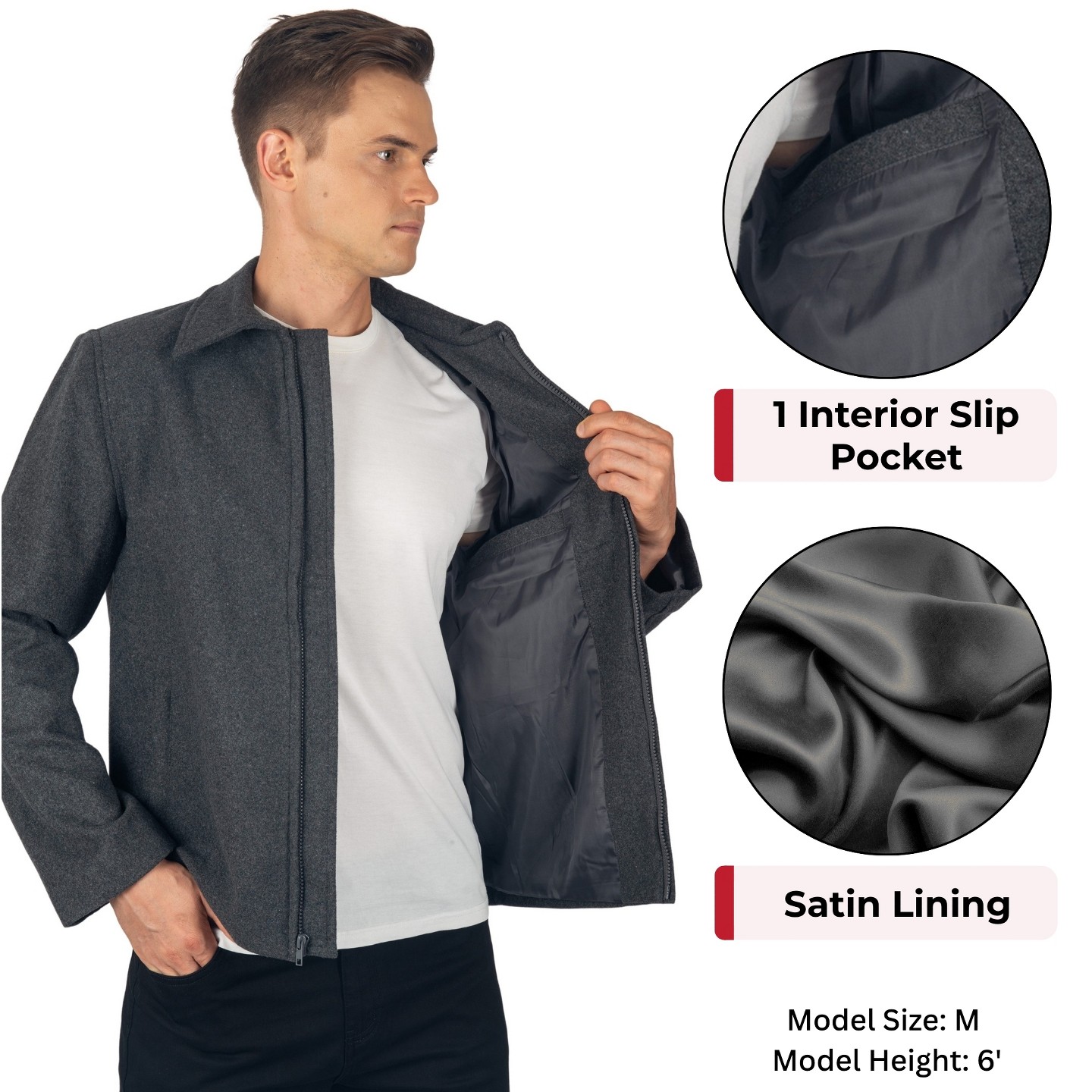 Мужская куртка Alpine Swiss Grant Wool Blend Jacket Classic Zip Up Coat Business Casual Hip Length Classic Collar Jacket GRY — фото 5