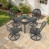 5-Piece Round Cast Aluminum Patio Set with Swivel Chairs,Brown Cushions,and Umbrella Hole - 4 of 4