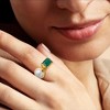 Ross-Simons 8-8.5mm Cultured Pearl and 1.90 Carat Emerald Toi Et Moi Ring in 18kt Gold Over Sterling - 2 of 4